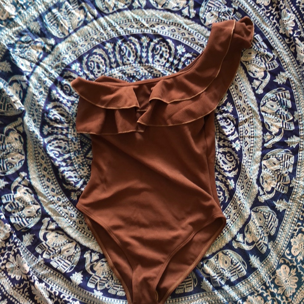 Brown One Shoulder Cupshe One piece Bathing suit